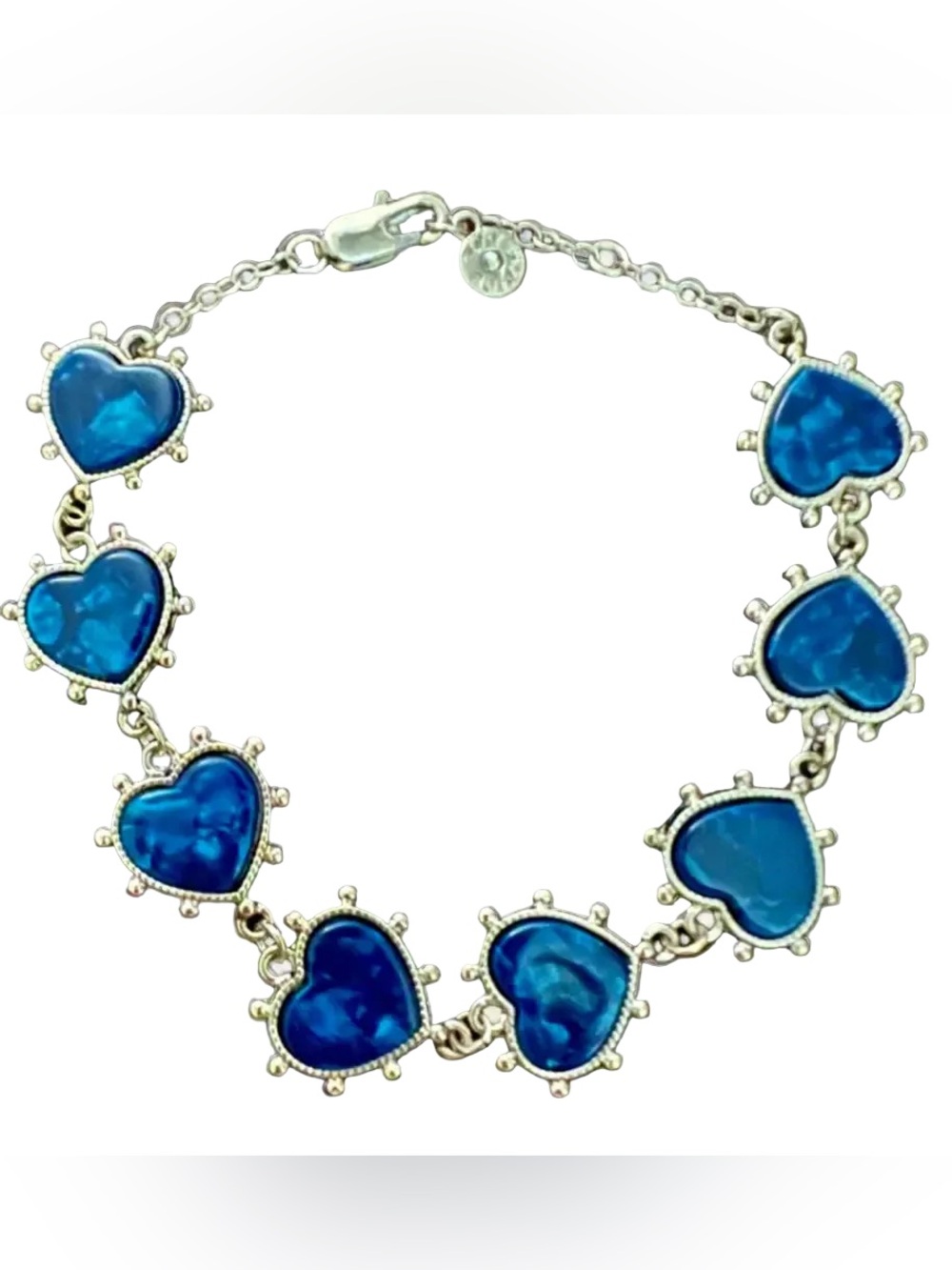 Tory Burch Authentic Silver Plated Over Brass & Blue Lapis Heart Charm Bracelet